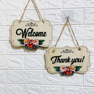 Bảng gỗ trang trí, décor, treo tường OHAY – Biển 2 mặt : Welcome - Thank you (Tặng móc treo)