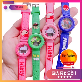 [Siêu Rẻ]Đồng hồ trẻ em  Kitty  có đèn Led, chất liệu dây cao su mềm an toàn cho bé rẻ nhất HCM
