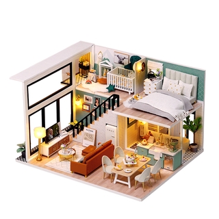 Mô hình Nhà búp bê DIY Dollhouse lắp ghép bằng gỗ có đèn Led, mẫu Comfortable Life tặng kèm dụng cụ lắp ráp, keo silicon