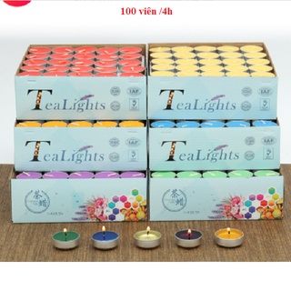 Nến viên Sáp trà Tealing 4h 100 viên không khói,thơm 6 màu(vàng,đỏ,trắng,xanh lam,xanh lá,tím)