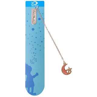 Bookmark Kẹp Sách Kim Loại Phối Charm Hình Mặt Trăng Hồng