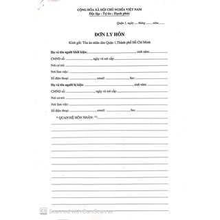 Mẫu đơn ly hôn đơn phương Quận 1 TP HCM + bản hướng dẫn viết đơn, chuẩn bị hồ sơ, hướng dẫn nộp hồ sơ đến tòa án