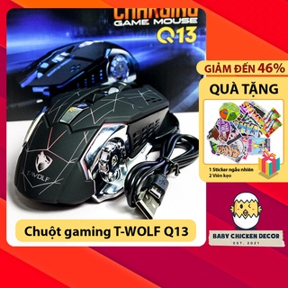 Chuột máy tính không dây, chuột gaming T-WOLF Q13 chơi game cực nhạy có Led chuyển màu