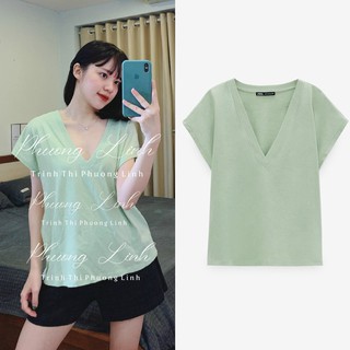 Áo thun nữ cổ V áo phông tay hến chất cotton mặc mát thời trang nữ BANAMO 3111