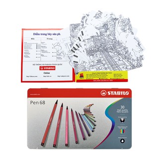 Hộp 30 cây bút lông màu STABILO Pen 68 1.0mm + Tuyển tập tô màu STABILO SVCB (PN6830MB)