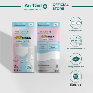 Khẩu trang 4D FK94 Hàn Quốc 4 lớp thông thoáng, Vải Không Dệt &amp; Giấy Kháng Khuẩn - Chính hãng AN TÂM - Túi 10 cái