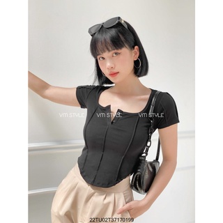 Áo thun nữ tay ngắn VM STYLE xếp li lai bầu, áo phông cộc tay thời trang ulzzang Hàn Quốc 22TU02T371701