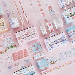 Set 5 cuộn băng dính washi tape 5m trang trí có nhũ