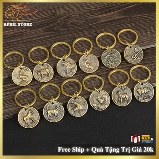 Khoen Móc Khóa Đồng Xu 12 Con Giáp(KH889)Bằng Đồng Thau-Làm Móc Đeo Chìa khóa, Mặt Dây Chuyền, Quà Tặng Người Thân