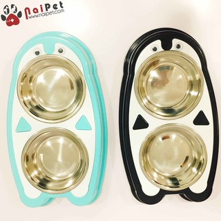 Bát Đôi Vỏ Nhựa Lòng Inox Hình Chim Cánh Cụt Cho Thú Cưng