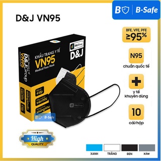 Khẩu trang N95 VN95 D&amp;J đen/trắng (10 cái/ hộp) - HÀNG CAO CẤP FAMAPRO - BẢO VỆ HÔ HẤP - DJ - D&amp;J CARE - Bsafe