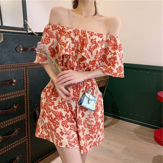Jumsuit Nữ Ngắn Trễ Vai Thắt Nơ Eo Xinh - Hàng Quảng Châu