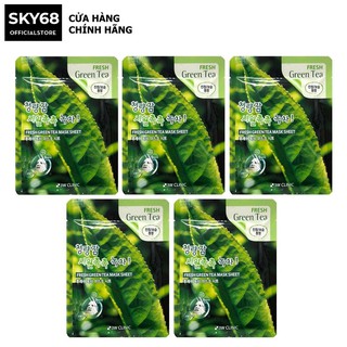 Combo 5 Mặt nạ dưỡng da giảm mụn 3W Clinic Fresh Green Tea Mask Sheet 23ml x 5