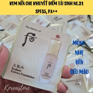 Kem nền che khuyết điểm tái sinh da, chống nắng, nâng tone Whoo radiant essence foundatione no21