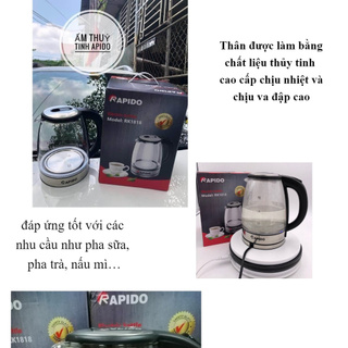 Bình đun nước siêu tốc loại mới-BÌNH SIÊU TỐC CÓ ĐÈN LED CHÍNH HÃNG RAPIDO 1.8L CÔNG SUẤT LỚN