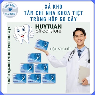 Tăm chỉ nha khoa tiệt trùng hộp 50 cây, Tăm nha khoa vệ sinh kẽ răng chân nướu chuyên dụng