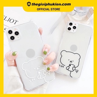 Ốp lưng iphone silicon dẻo trong Gấu Selfie dành cho ip 6 đến 14promax  - t19