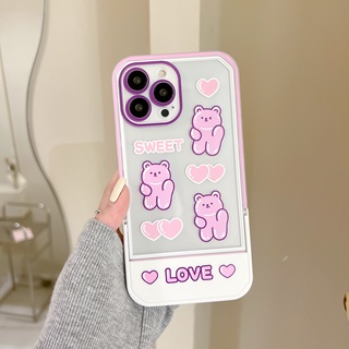 Ốp lưng iphone Ốp Điện Thoại In Gấu Hoạt Hình Kèm Giá Đỡ Ẩn Cho iphone 13Pro / 12Pro / 11 / 14 / PLUS Dinuo case