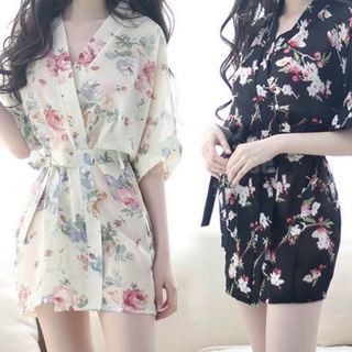 Áo Choàng Ngủ Hoa Kimono 5034 Tặng Kèm Quần Lót Lọt Khe Siêu Xinh
