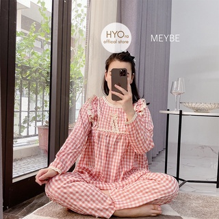 Bộ bầu sau sinh dài tay mặc nhà chất thô mềm có khóa mở ngực Freesize