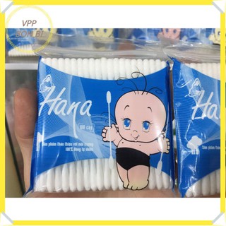 Tăm bông trẻ em cao cấp Hana,sợi bông tự nhiên, bịch 100 cây