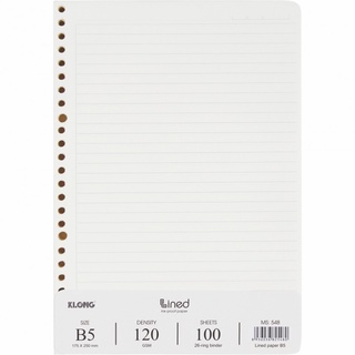 Ruột sổ còng giấy refill B5 Klong-Kẻ ngang/Caro/ DotGrid ,100 tờ, B5 26 lỗ, giấy kem định lượng 120 gsm 546 / 547 / 548