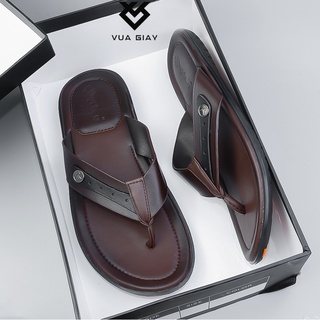 Dép xỏ ngón nam da bò cao cấp êm bền nhẹ chính hãng Vua Giày N01 Nâu