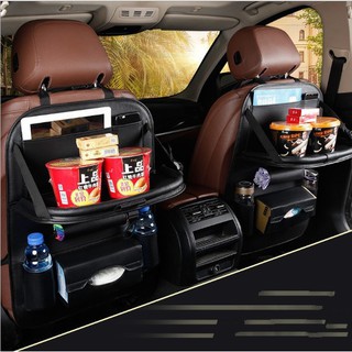 Túi đựng đồ sau ghế xe ô tô có bàn gập da PU cao cấp (Black) - Home and Garden