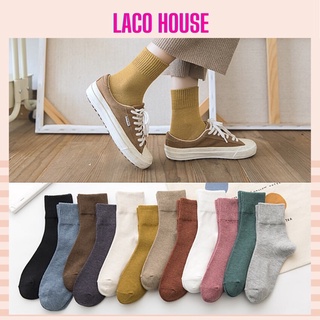 Tất nữ cổ lỡ màu vintage/ Vớ nữ cotton cổ lỡ lacohouse TAT03
