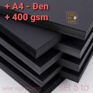 Tập 5 giấy bìa cứng A4 400gsm đóng túi OPP ✅ Giấy bìa mỹ thuật màu đen A4. Handmade lovebox scrapbook thiệp chữ