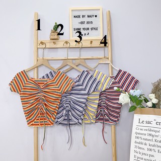 Siêu phẩm thun gân sọc màu phối rút dây ngực xinh xinh