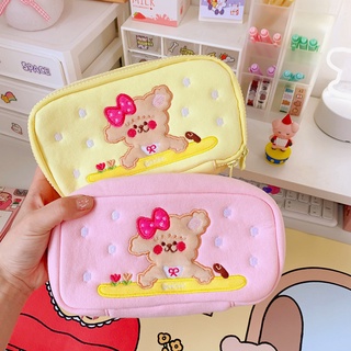 Hộp bút vải cute , túi bút vải cute , bóp viết vải thêu hình gấu cute mềm mịn phong cách hàn quốc mang đi học.