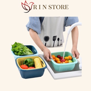 Hộp Bảo Quản Rau Củ Quả Rổ Đựng Rau Củ, Thức Ăn Đa Năng 2 Trong 1 Có Rổ Ráo Nước Kèm Nắp Đậy Tiện Dụng