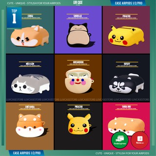 Case Airpods Bảo Vệ Bao Đựng Hộp Sạc Tai Nghe, Case Airpods 2/3/1/i7/i9/i12/Pro - Sillicone Chống Bẩn Chó Corgi Husky