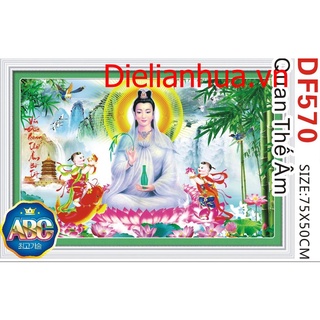 Tranh Đính Đá QUAN ÂM BỒ TÁT (ĐÁ ABC CAO CẤP). Kích Thước: 75cm x 50cm
