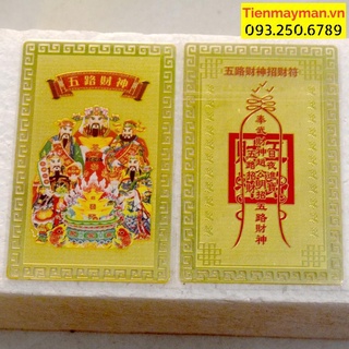 Kim bài Ngũ Lộ Thần Tài cầu tài lộc,may mắn,bình an-Mạ vàng[Bằng kim loại]