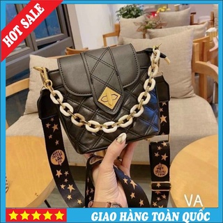 [Hàng Cao Cấp] Túi Khoá Xoay Trần Trám Phối Xích Dây Bản To