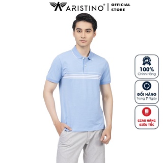 Áo Thun Polo Ngắn Tay Có Cổ Bẻ ARISTINO APS126S2 Áo Phông Nam màu xanh biển kẻ ngang dáng suông vừa vải cotton cao cấp