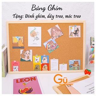 Bảng ghim gỗ bần,ghim tài liệu GU DECOR bảng Note treo tường dán ghi chú, thông báo, tranh ảnh tặng kèm phụ kiện