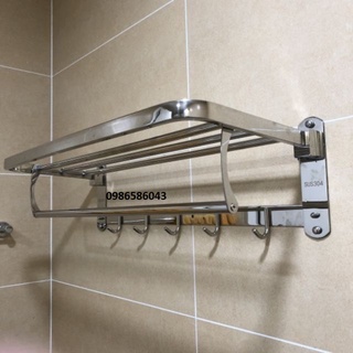 Máng khăn tầng cao cấp inox304 bóng - hình thực tế, gấp lên được có móc bên dưới treo quần áo