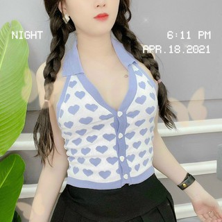áo kiểu sát nách cổ bẻ trái tim xinh bánh bèo