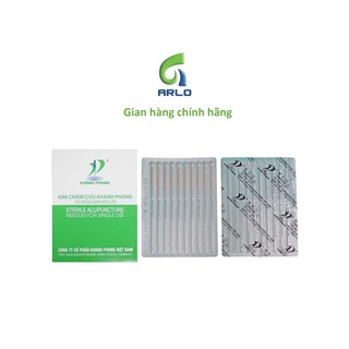 Kim châm cứu Khánh Phong vô trùng dùng 1 lần cán đồng có khuyên - Chính hãng Khánh Phong - Hộp vỉ 10 gồm 100 kim
