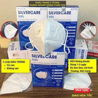 Khẩu trang y tế n95 kháng khuẩn 5 lớp 3d SIVER CARE (HỘP 20c XANH) an toàn, ngăn bụi mịn, ôm mặt thoáng đẹp