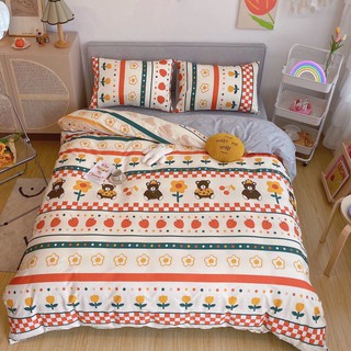 Bộ chăn ga cotton living 100% cotton- mẫu gấu thổ cẩm