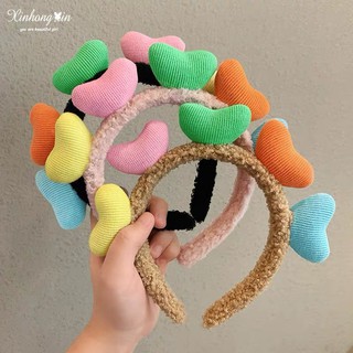Băng đô tẩy trang bờm cài tóc dùng khi rửa mặt makeup gắn nụ trái tim nhiều màu dễ thương