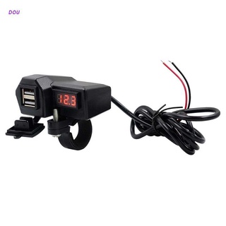 Bộ sạc điện thoại/máy tính bảng/GPS cổng USB kép 12V kiêm vôn kế có công tắc bật/tắt chống thấm nước cho xe máy