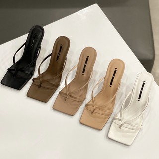 Guốc cao gót xỏ ngón quai mảnh mũi vuông thời trang gót nhọn cao 7cm