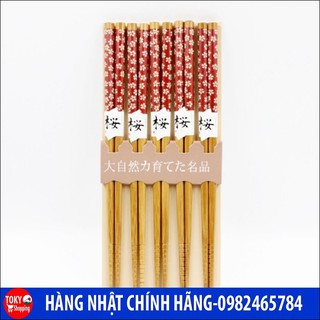 Bộ 5 đôi đũa ăn mẫu hoa đỏ Hàng Nhập Khẩu Từ Nhật