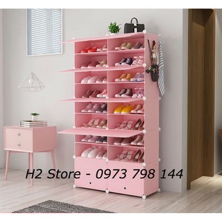 TỦ NHỰA ĐỂ GIÀY VÁCH HỒNG NHẠT 20 Ô (chia ô)
