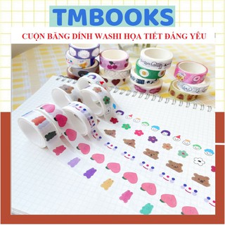 Cuộn băng dính washi in họa tiết đáng yêu trang trí sổ tay - TMBOOKS